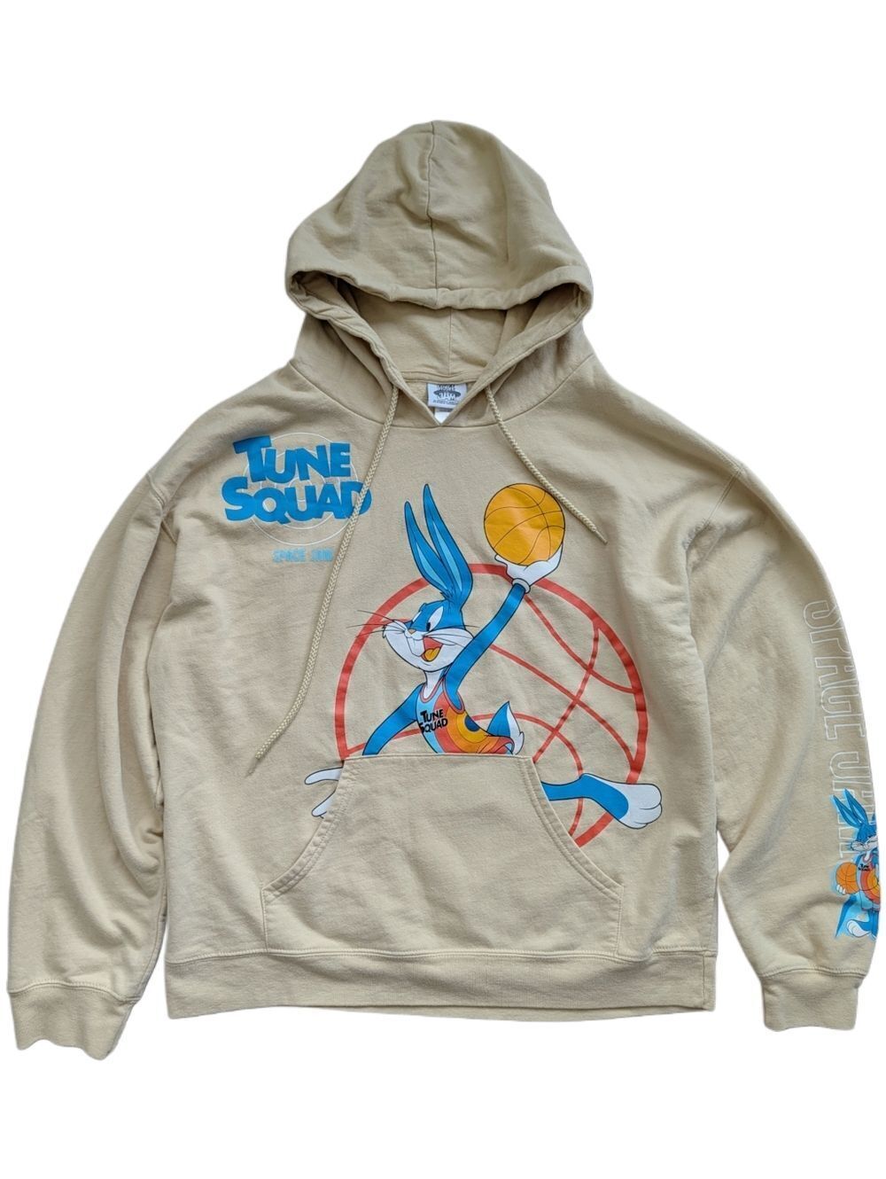 Space Jam Mens Beige Tune Squad New Legacy Bugs Basketball Hoodie Size Large